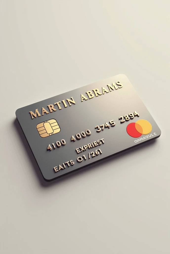 Create me a picture of a credit card, as card holder put Martin Abrams, as credit card number put 4100 4000 3945 2894 and as expiration date 01 26