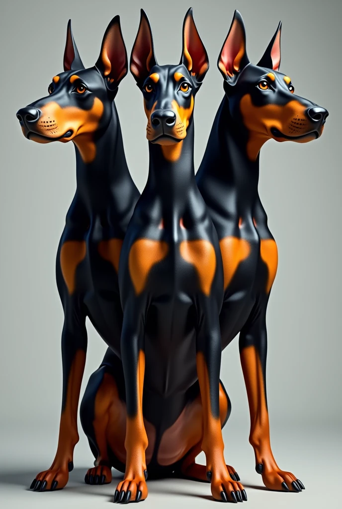 3 headed doberman sitting waiting for orders tricolor with the 3 colors of the breed