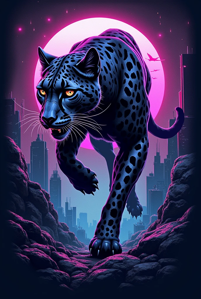 
Create a super cool cyberpunk style design of a cheetah in just purple and blue and grey for t-shirts and with a png background