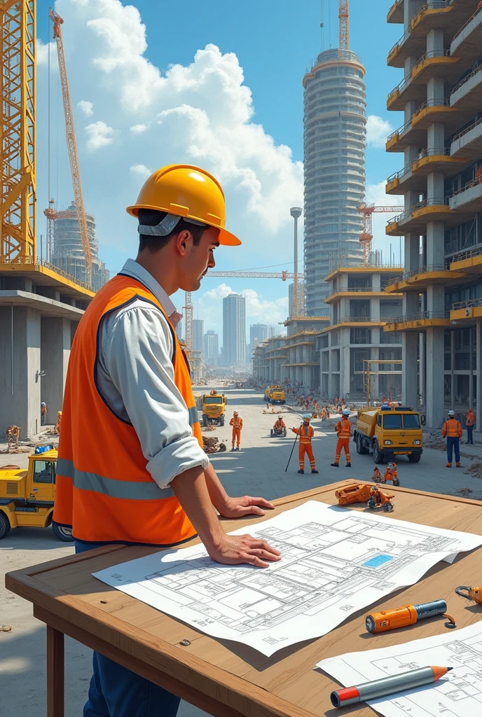 drawing of a construction project, and a civil engineer is planning