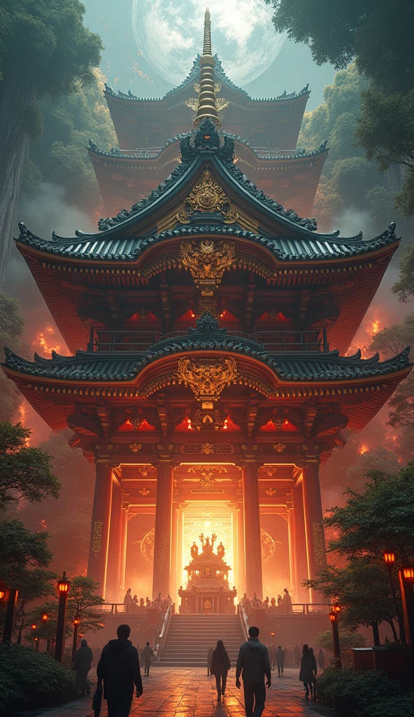 a beautiful detailed japanese shrine with millions of deities, ancient detailed architecture, intricate ornate details, dramatic lighting, cinematic atmosphere, mystical energy, glowing divine aura, highly detailed, cinematic composition, dramatic lighting, photorealistic, 8k, hyper detailed