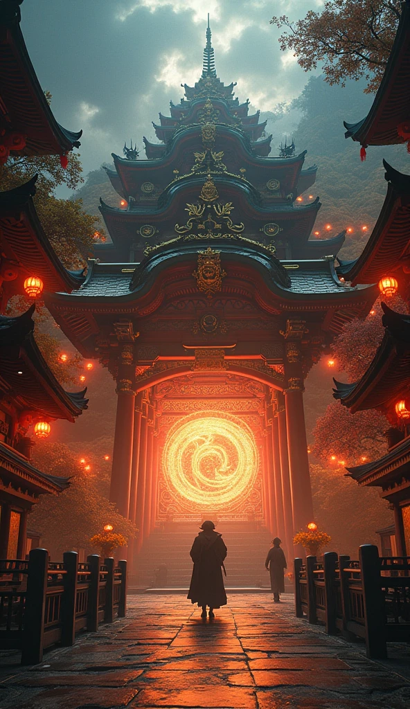 a beautiful detailed japanese shrine with millions of deities, ancient detailed architecture, intricate ornate details, dramatic lighting, cinematic atmosphere, mystical energy, glowing divine aura, highly detailed, cinematic composition, dramatic lighting, photorealistic, 8k, hyper detailed