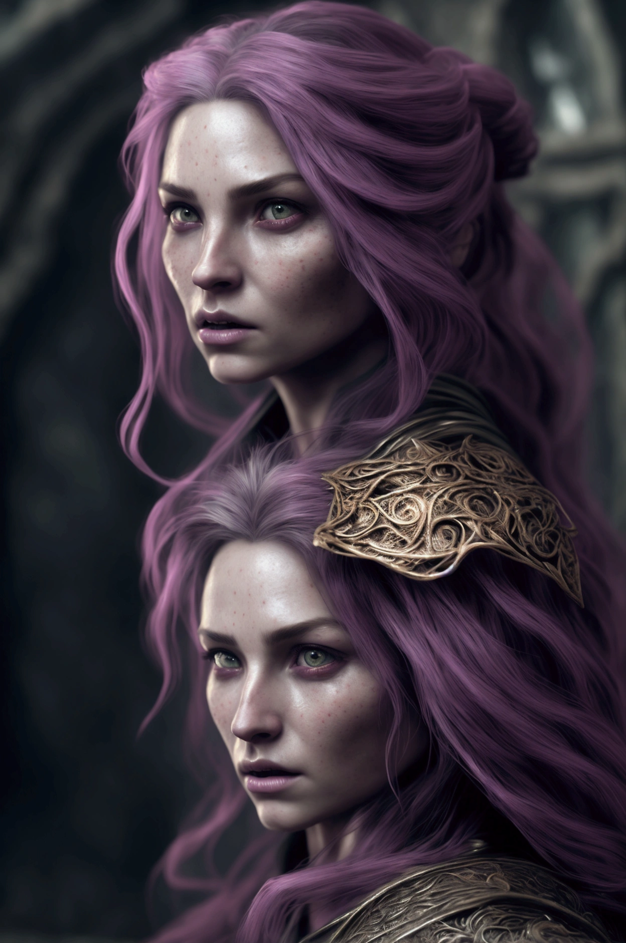 photo realistic female wizard, highly detailed fantasy character, intricate magical robe, long flowing hair, penetrating gaze, detailed facial features, powerful magical gesture, casting spell, kobold enemy, fierce battle scene, cinematic lighting, dramatic atmosphere, vibrant colors, digital art, concept art style, hyper realistic, 8k, high quality, masterpiece