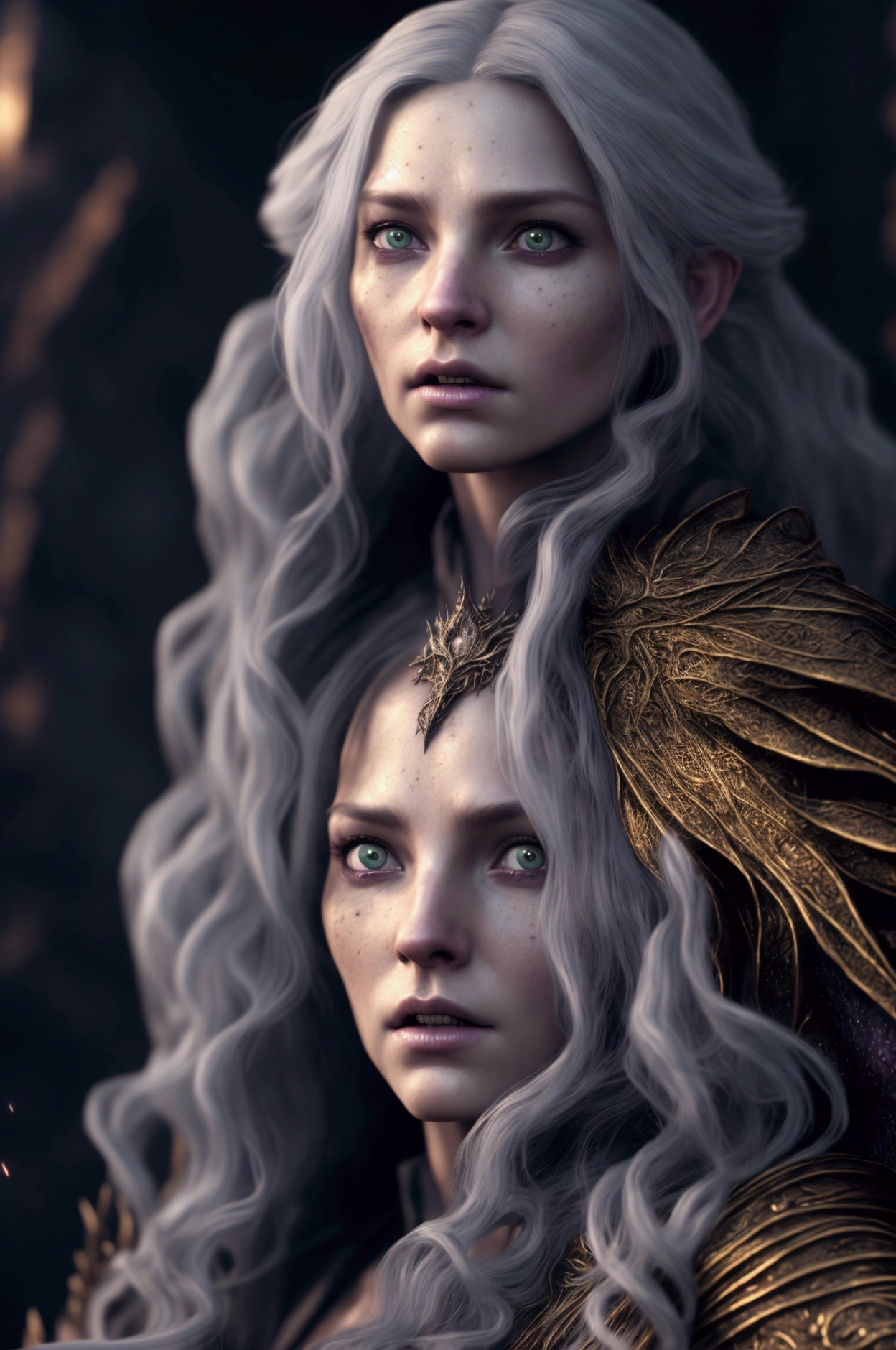 photo realistic female wizard, highly detailed fantasy character, intricate magical robe, long flowing hair, penetrating gaze, detailed facial features, powerful magical gesture, casting spell, kobold enemy, fierce battle scene, cinematic lighting, dramatic atmosphere, vibrant colors, digital art, concept art style, hyper realistic, 8k, high quality, masterpiece