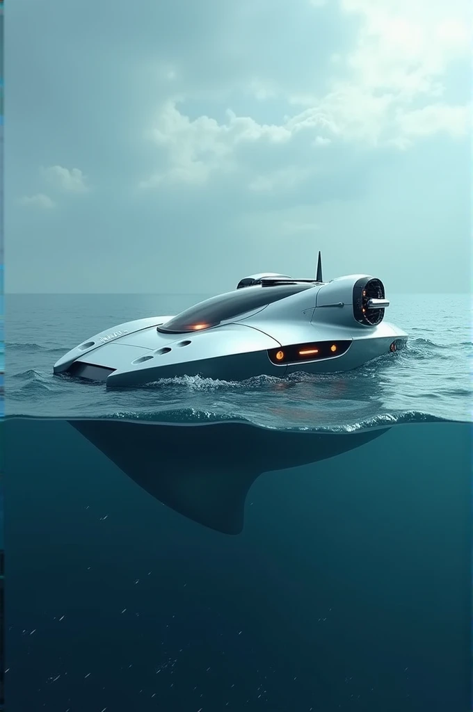 Electronic device, Designed to rest on the sea surface and sometimes descend into its depths.
Its shape is a mix between an airplane, a submarine or boat and the shape of a stingray, with electric motors on their sides.
It has front cameras and 360-degree cameras to be able to perform 3D mapping of maritime areas..
It also has a pH sensor to detect different substances under water..
Make your design creative, but at the same time viable for today, The idea is to present this project to a university that will evaluate things like innovation., Creativity and viability.
More realistic and with a shape that is more predominant than that of a submarine and less that of an airplane and that