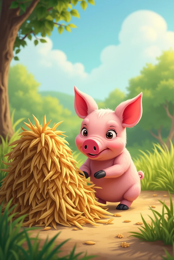  The first little pig, always looking for the easy way out, found a pile of straw. He thought- &#39;I know! I will build my straw house! It&#39;s quick and easy!
