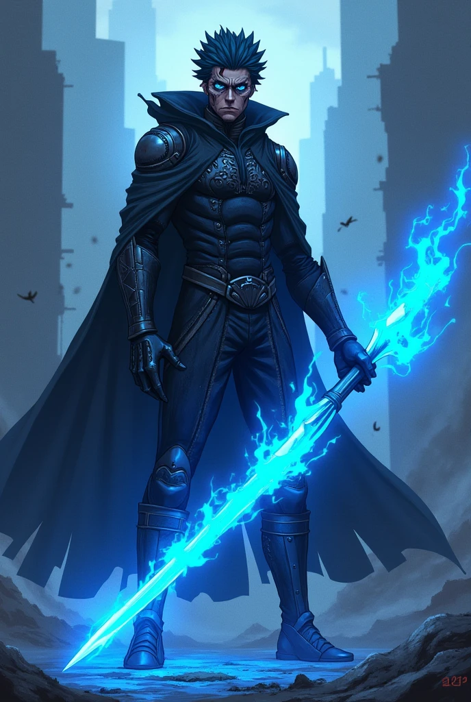 Dabi mha avec lance bleue anime my hero academia . pointe la lance devant 