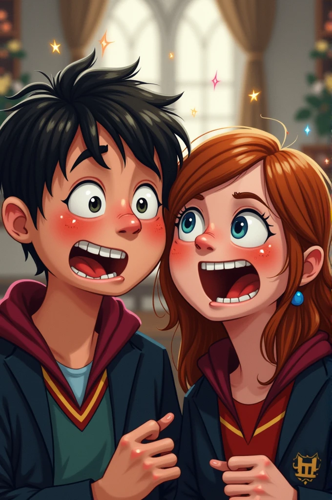 Harry Potter and his friend making funny faces