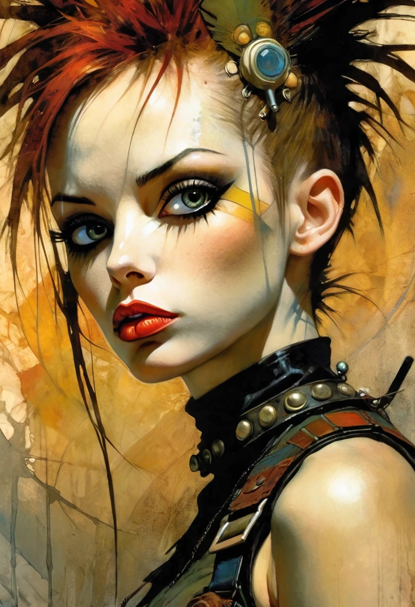 tank girl, brown hair , (best quality, 4k, 8k, high resolution, masterpiece: 1.2), ultra-detailed, (realistic, photorealistic, photorealistic: 1.37), details intricate, vivid colors, sharp focus, professional, Dave McKean artwork, surrealism oil touch, oil painting style, portrait, woman, beautiful detailed eyes, beautiful detailed lips, dreamy atmosphere, shadow play, lighting soft, fun pose, dark tones, ethereal background, fantasy elements, texture, layered composition.art inspired by Bill Sienkiewicz and Dave McKean