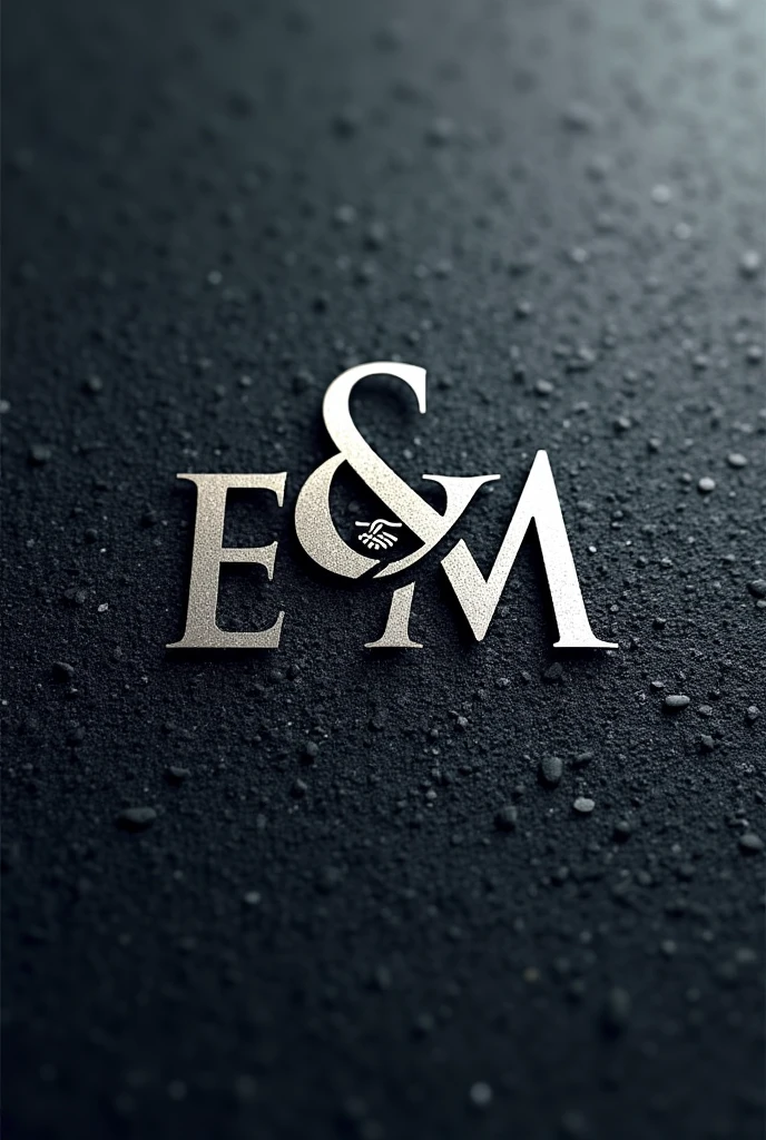logotype, E & M Support LLC, the firm is doing management and enterprising support, E & M , 3 symbols as handshake , asphalt on the background 

