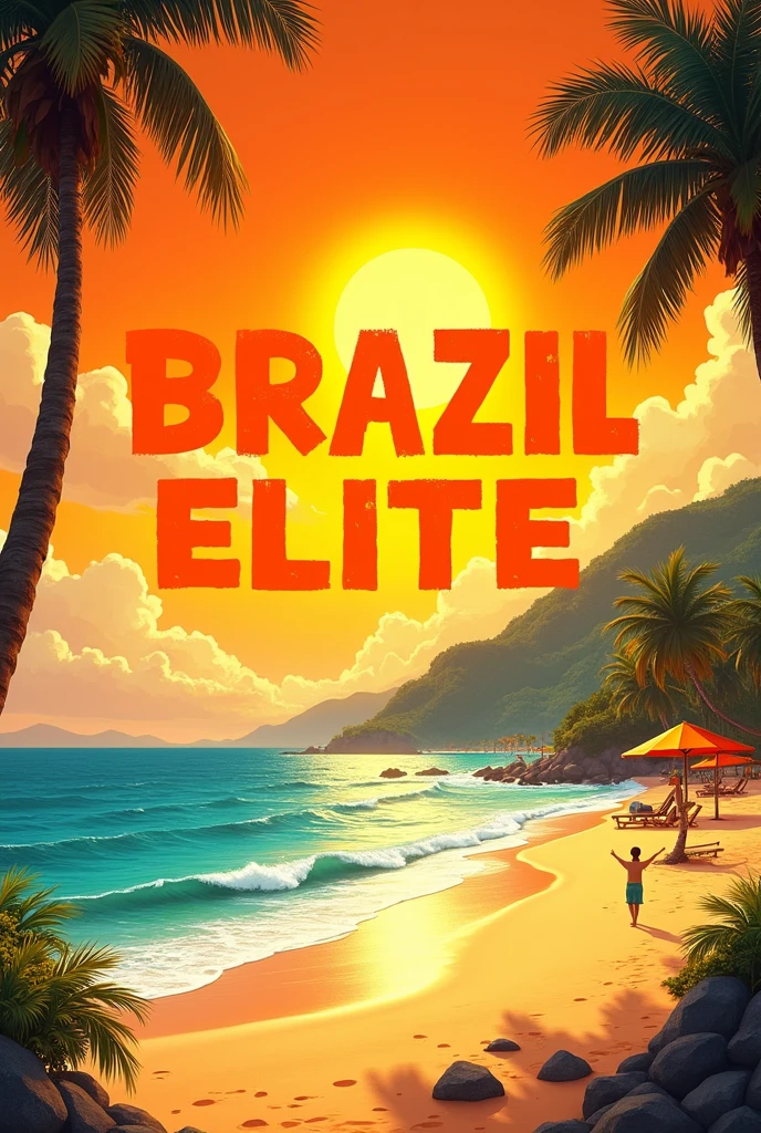 Image of a beach with a strong orange color and the phrase BRAZIL RPG ELITE IN THE MIDDLE