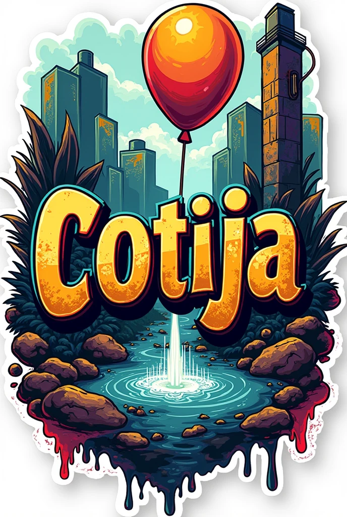 a graffiti for stickers, Street art, that says the word Cotija.


with more graffiti art, more realistic, more colors, more This is ugly I want it prettier more streetwise, with balloon fountain 