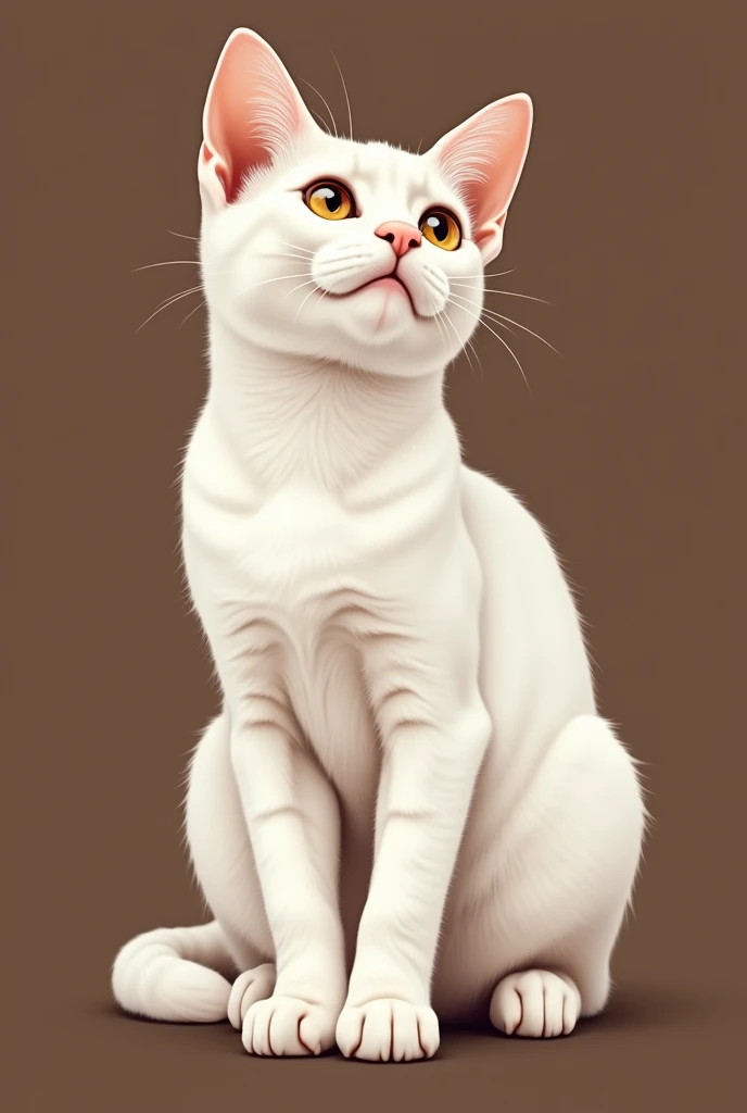 a beautiful white cat, she has short hair, sitting facing forward, she is not very hairy, isolated on a brown background