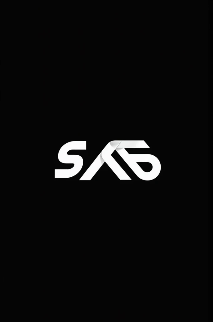 Design a modern and creative logo with the letters 'SA6' in a sharp, angular style. The letters should be intertwined or connected seamlessly, using a pure white color. The background should be solid black, ensuring the white logo stands out prominently. The overall design should be professional, sleek, and suitable for a premium brand.