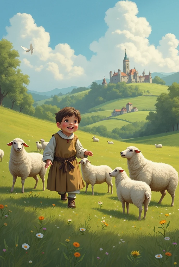 Imagine a in the Middle Ages playing in the field with the sheep.