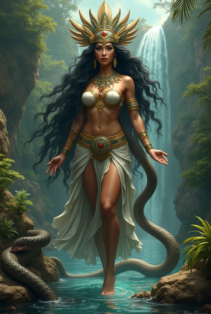 Aztec goddess of water and snakes. Beautiful and peaceful, full of wisdom and compassionate. not very thin