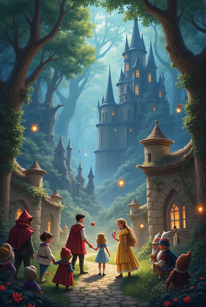 Alice in Wonderland, little red riding hood, Snow White and the Seven Dwarfs, tinkerbell, Sleeping Beauty, fairies, Maleficent