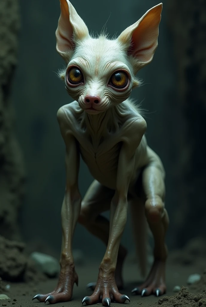 fox crytipd human thing with bulging eyes staring at you
