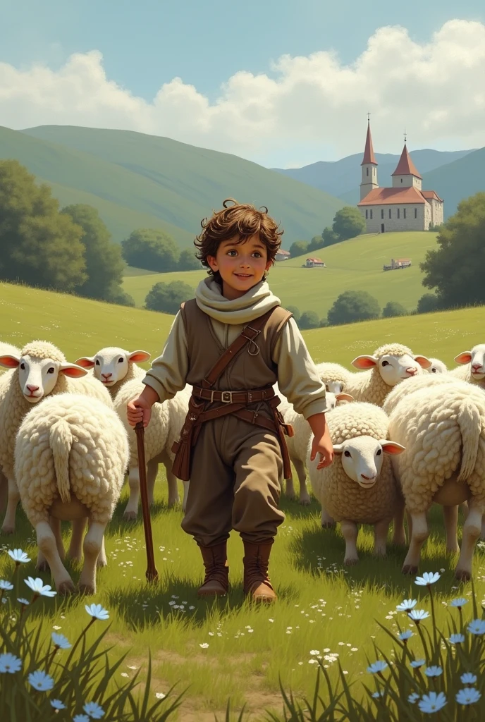 Imagine a  in the Middle Ages in France playing in the field with the sheep.
