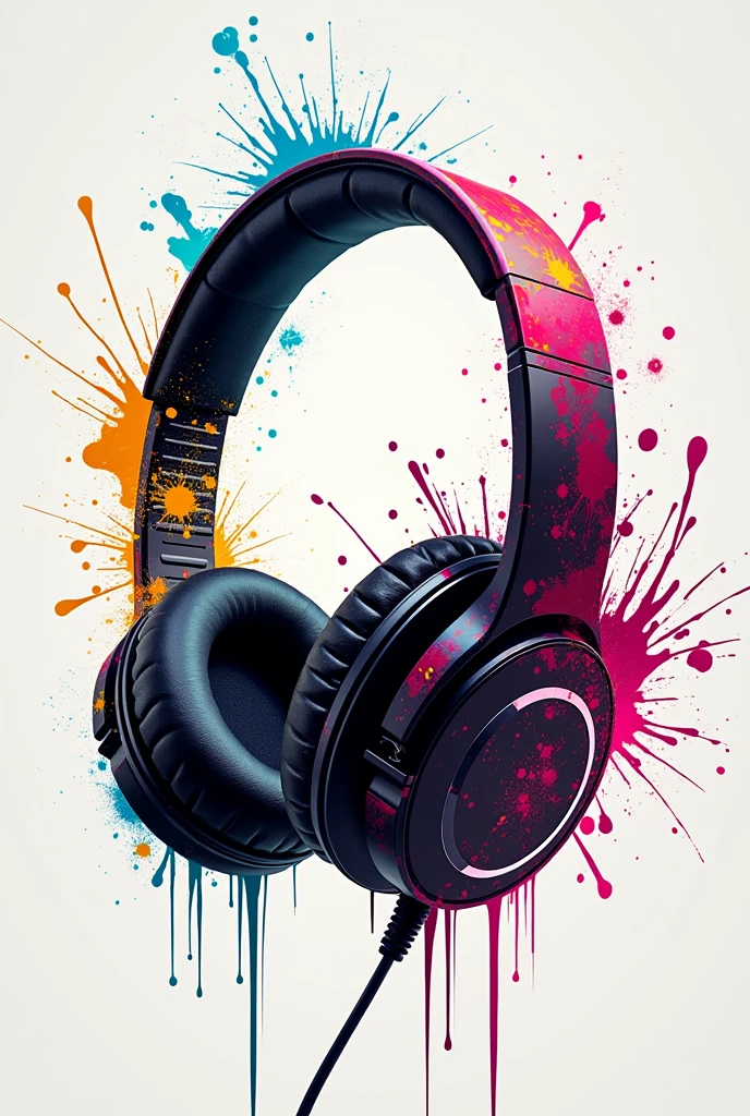 Create an image of a headset dripping with color as if it had been painted. very colorful.