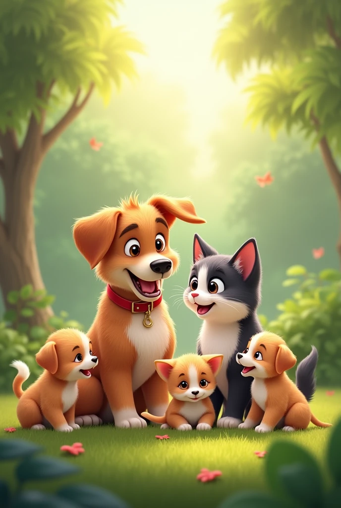 A logo for a pet channel featuring a dog and a cat, puppies playing together in a more realistic way.