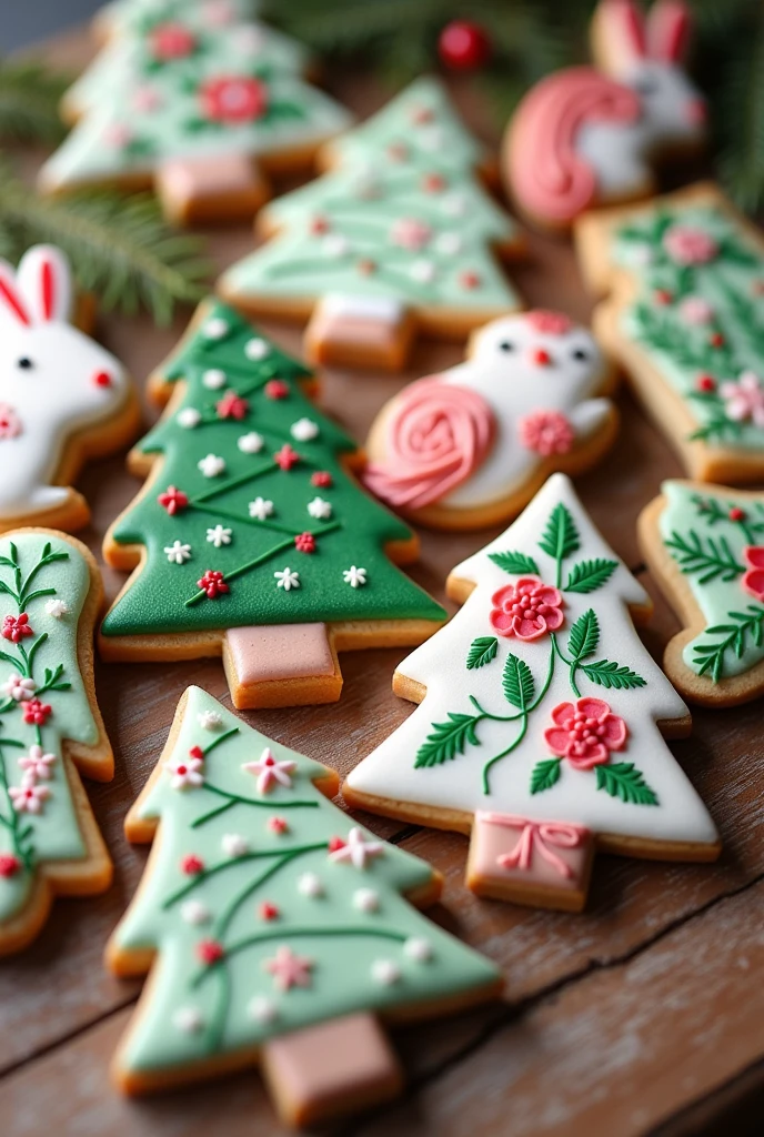 Cookies with tree shapes, flores, animals