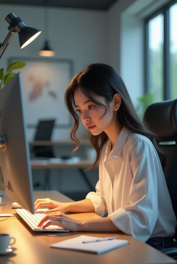 Girl working at the computer 