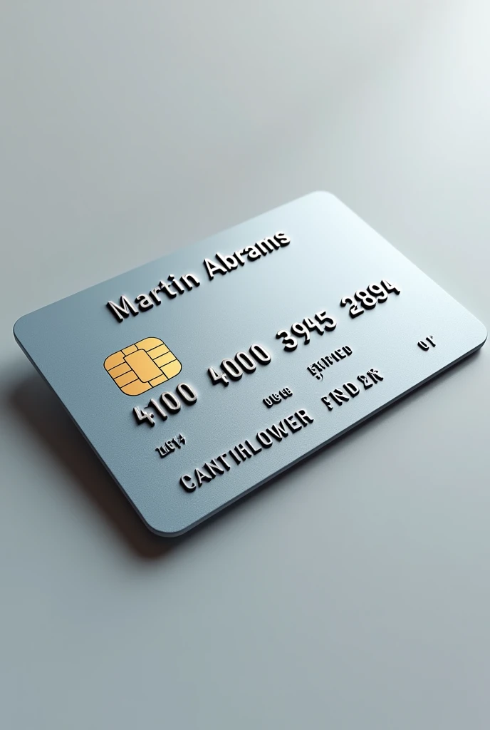 Create me a picture of a credit card, as card holder put Martin Abrams, as credit card number put exactly 4100 4000 3945 2894 and as expiration date exactly 01/26