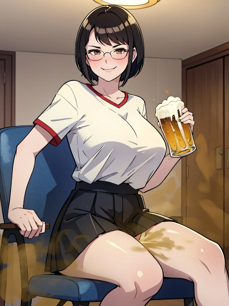 NSFW,Office Worker,The shirt,no-bra,Dressing,short-hair,smelly stockings,izakaya,Private,((Binge drinking)),(((drinking beer))),(((Amazing sweat))),(((sodden))),(((steam))),(((stink))),(((drunk))),(((High tension))),(((Fornication))),((A delightful))