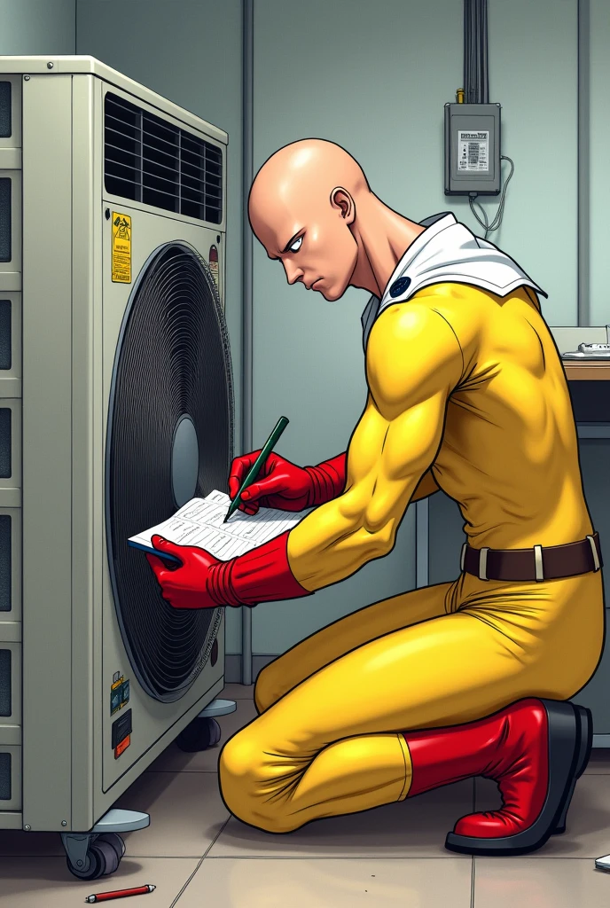 card of Saitama working repairing air conditioning and writing