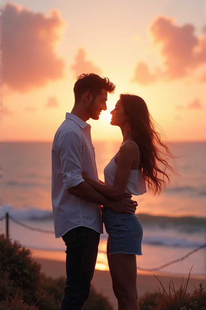 I want a couple in love facing the sea