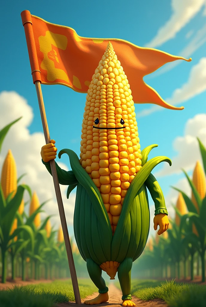 A corncob carrying a flag