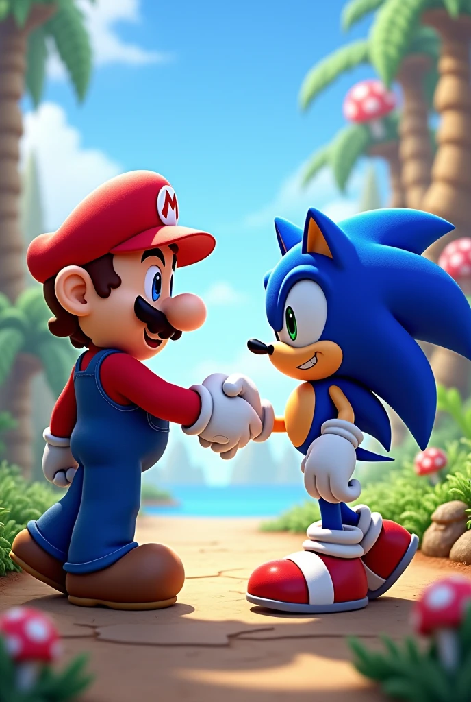 Super mario bror shaking sonic's hand