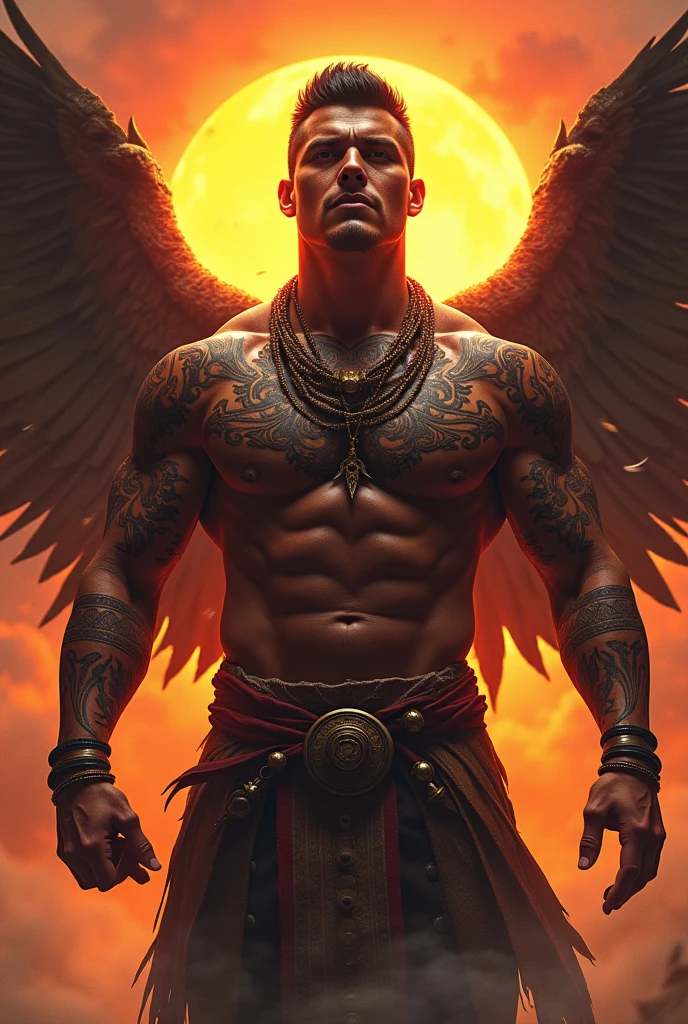  Aztec sun god , related to the eagle, short hair and very hot, Latino, with tattoos