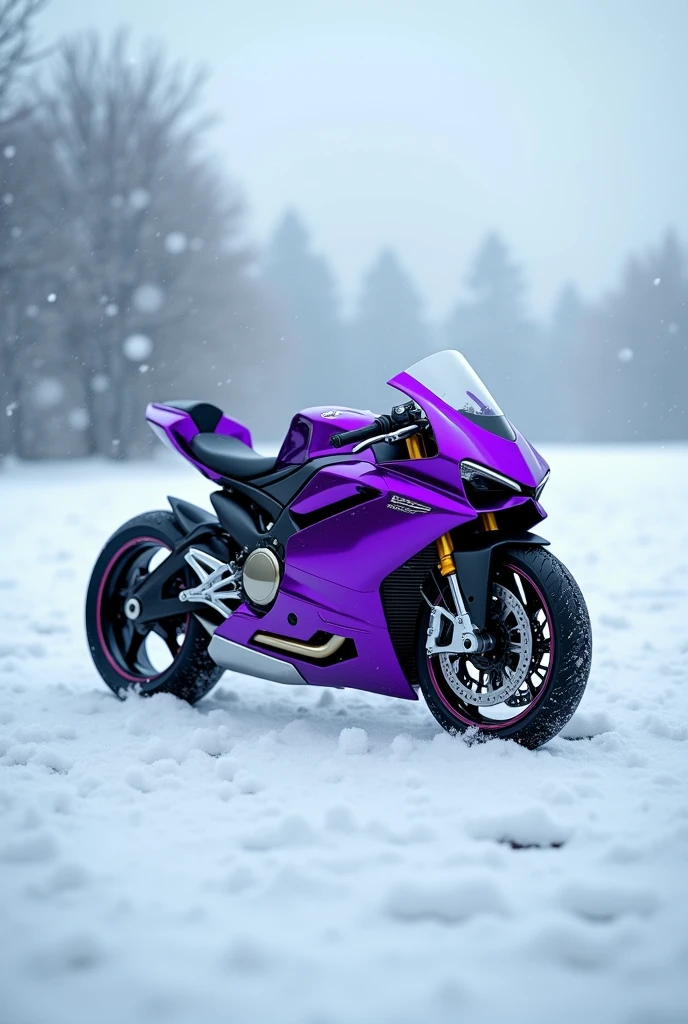 Purple sports bike with snow background