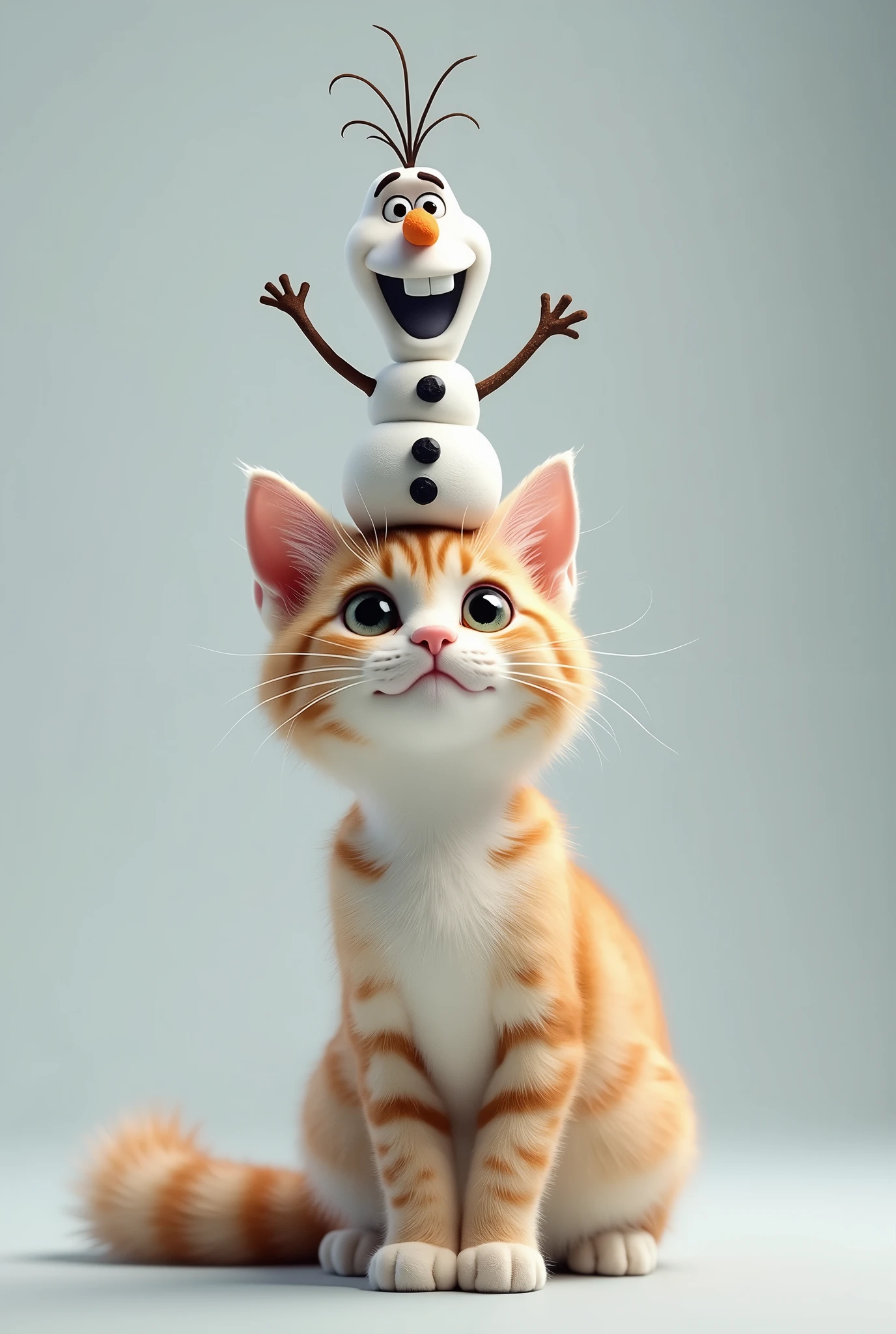 Cat with Olaf snowman on its head、cute、Digital Art、photograph、