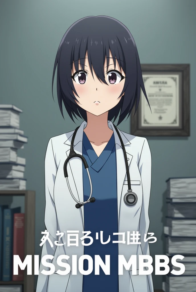 i want to create a wallpaper for upcoming exam, last chance to be doctor. Must write Mission MBBS in bold letter at bottom no human model can use anime model in a little bit serious mood or apron of doctor's