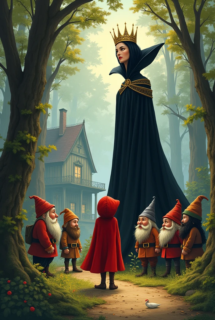 little red riding hood, seven dwarves and evil queen
