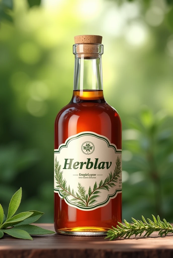 Realistic packaging of thyme syrup with the name Herbalav