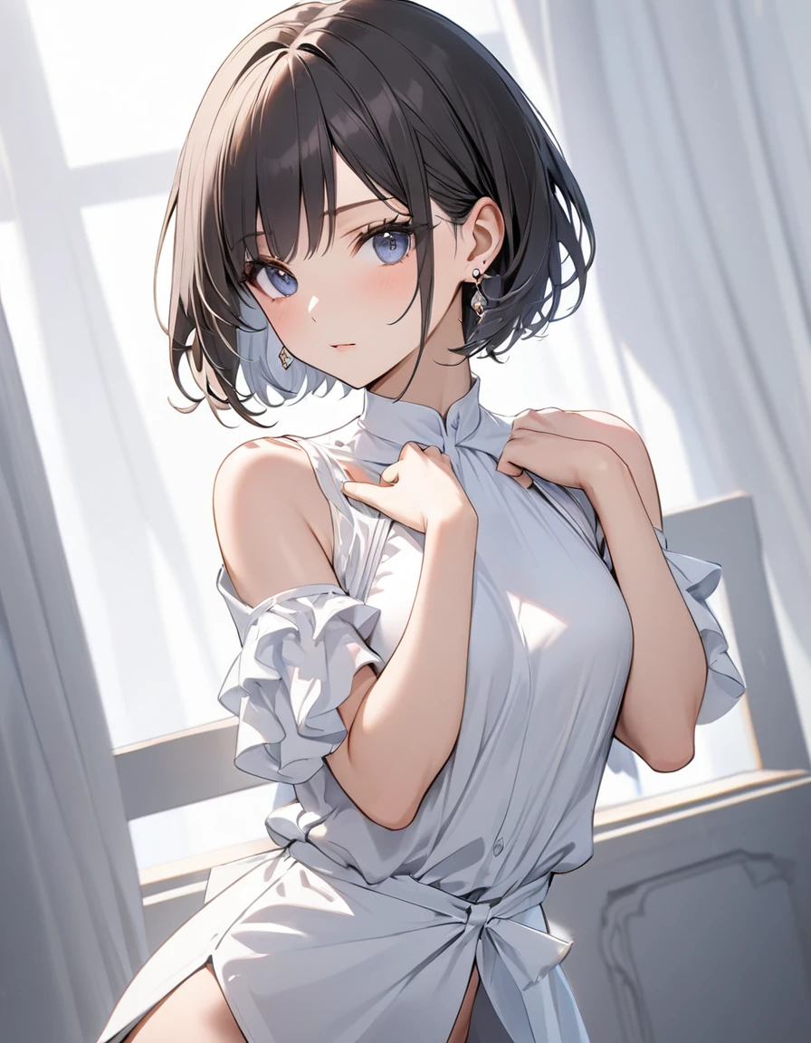 Ultra-Realistic Details, (8k, RAW Photos, Highest quality, masterpiece:1.2), (Beautiful, detailed eyes: 1.2), ((One girl)), ((alone)), White turtleneck sweater , Black panties, chest, (Detailed eyes and face:1.3), (Beautiful and vivid background:1.2), (Very detailedCG, Very detailed, Best Shadow:1.1), ((Depth of written boundary)), (watercolor), large chests, Exposing shoulders, Flowers and petals, beautiful concept figure, (figure:1.1), (Very nice and beautiful:1.1), (Perfect detail:1.1), Ram, (Clothes_lift,:1.4), Show your armpits, Raise your arms, Play sports often