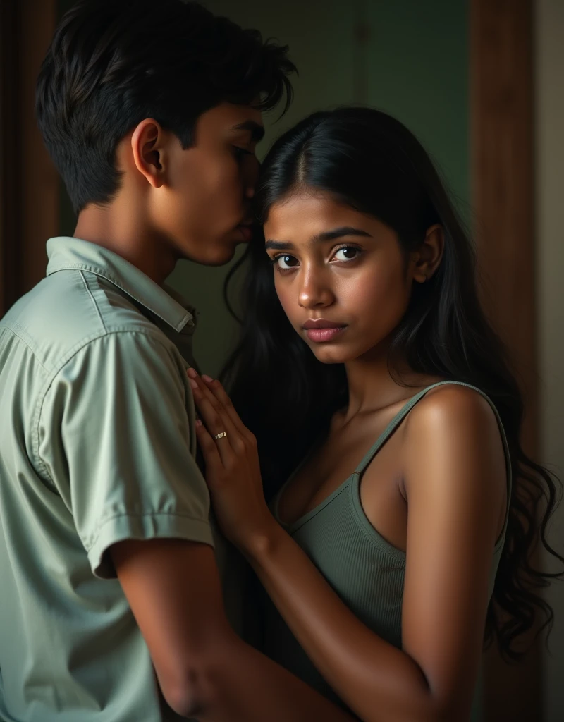 indian brother and indian sister come back from school and have secret affair, cleavage seen, boob squeeze, brother hugs sister from behind, secret relationship, school uniform