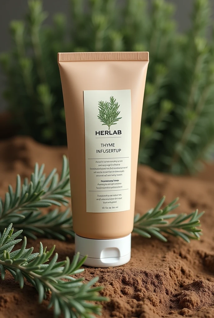 Realistic packaging of thyme syrup with the name herlab