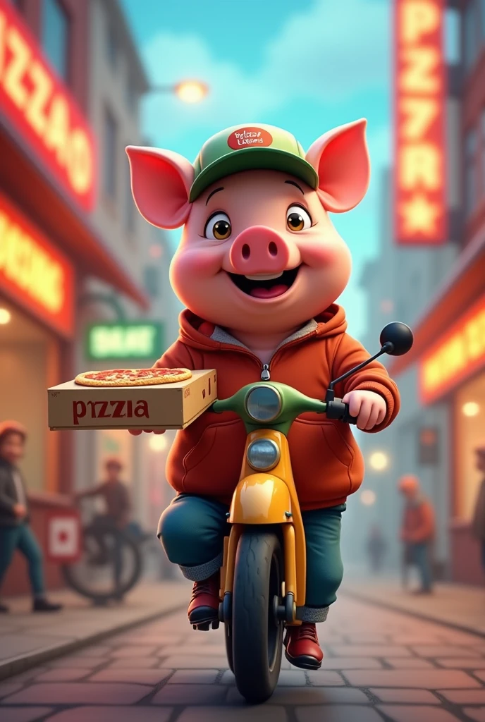 Pig doing pizza delivery
