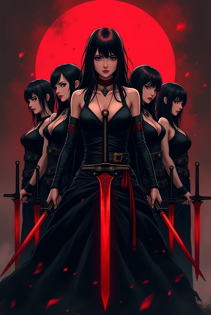 Logo with 6 powerful girls with red and black daggers together