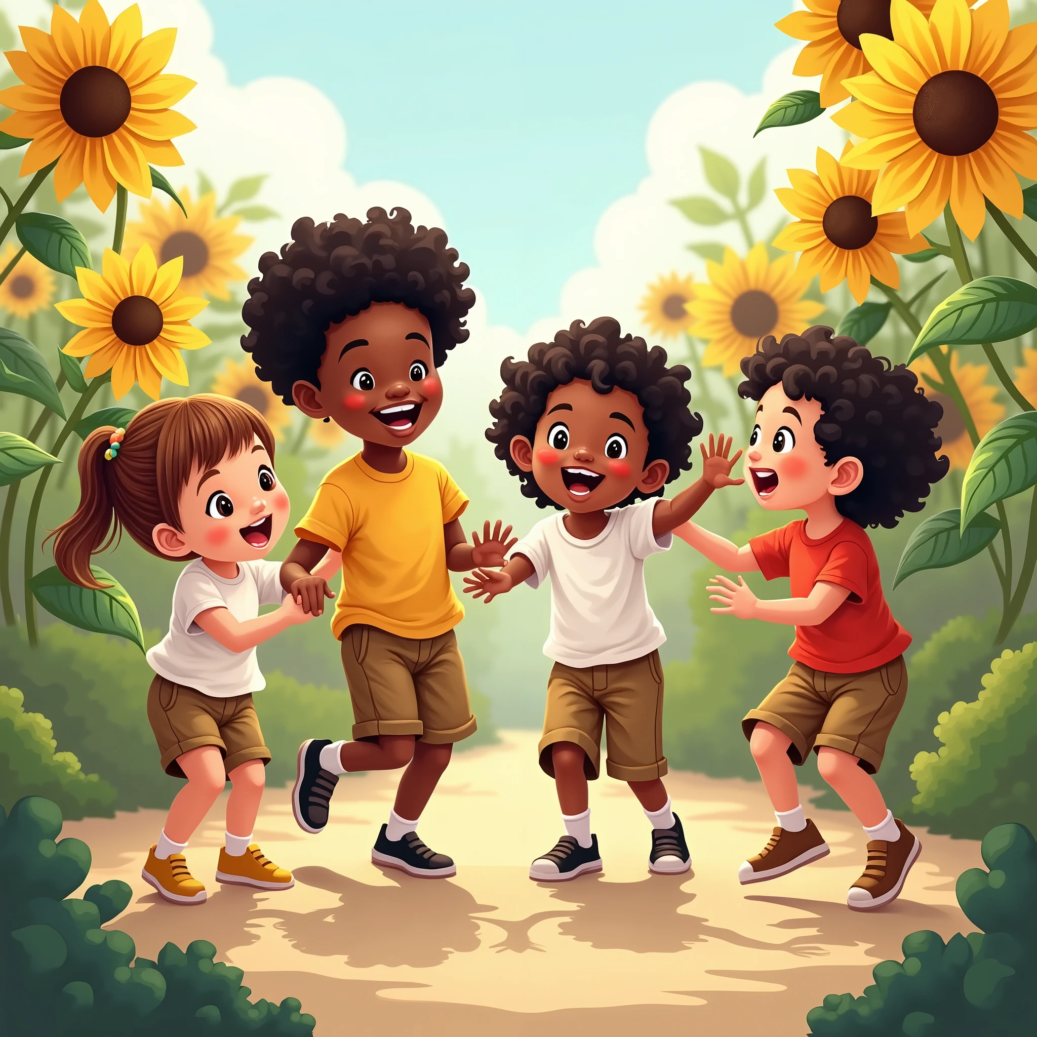 vectors, sunflowers, white children, Dominican children, medium and small, brown pants, school