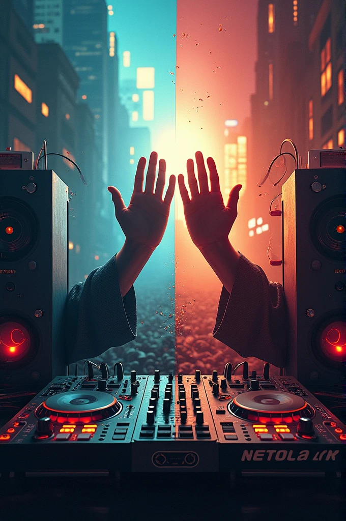 Make 4 images 16.9 with 4k Graphics with speakers , hip hop , Jesus hands 