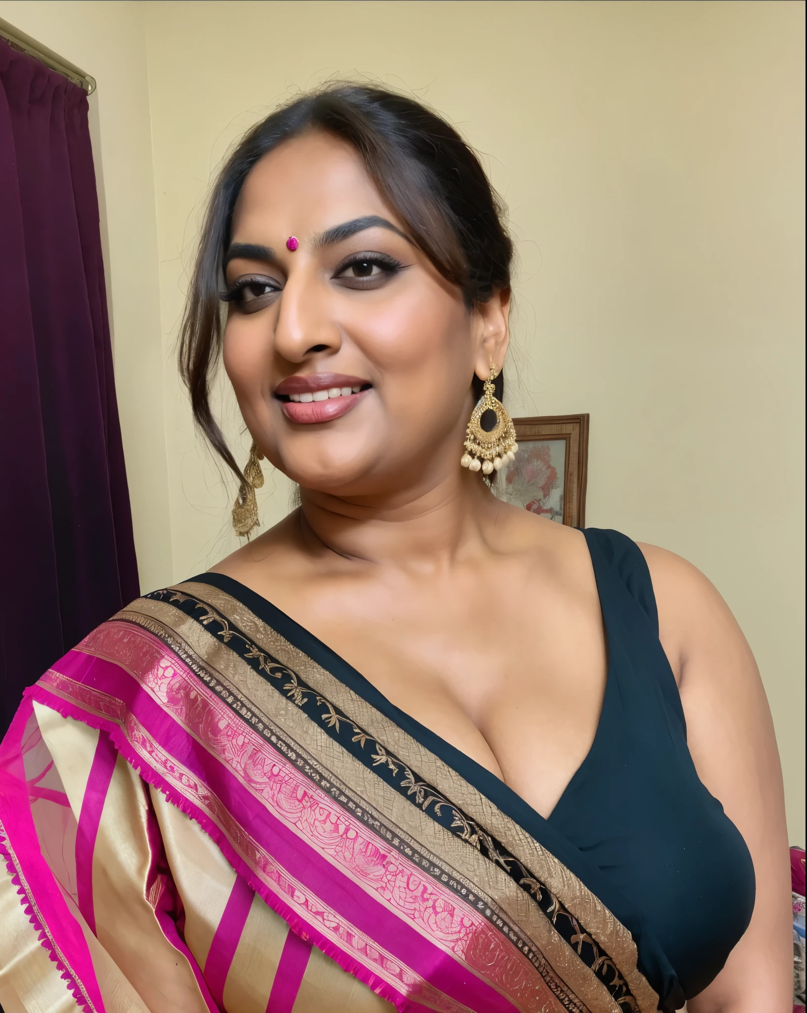 Realistic Representation of Savita bhabhi, sexy Savita aunty, tempting figure, busty aunty, goddess of lust, cougar lady, mommy, mommy figure, bulky figure, big milkers, deep cleavage, juicy fleshy figure, heavy bust, heavy hips, doodhwali, sizzling hot, Nextdoor aunty bhabhi , unsatisfied housewife, chubby aunty, sweat, irresistibly hot, inspired by famous Indian adult comics by amarshrostha, Foto RAW, photorealistic, photography, full body shot, 70 years old Woman, master shot, perfect eyes, goddess like beauty, pierced eyes, perfect thick chubby mallu Desi aunty bhabhi, Wearing a Stanapatta, a chest-band.Saree model, model Photography, Indian saree shoot, Indian traditional wear advertising photography, traditional wear brand shoot, face of Indian actress Sonakshi Sinha, masterpiece, realistic,realism,incredible details,pleasure,photorealism, detailed skin,skin pores, high contrast, photorealistic Artstation 8k HD digital art trend of high definition and detailed realistic skin texture,ultra detail, realistic skin texture, armature, best quality, ultra high definition,(photorealistic:1.4),high resolution,detail,raw photo,sweat, Re sharp, by Lee Jefferies Nikon D850 Film Stock Photo 4 Kodak Portra 400 Camera F1.6 Lens Rich Color Ultra Real Realistic Realistic Textures Dramatic Lighting Unreal Engine Trending at Art Station Cinestill 800,(pele altamente detalhada: 1.2), 8k UHD, DSLR, soft-lighting,alta qualidade, grain of film, Fujifilm XT3,she didn't like to wear blouse or bra, intricate, she is happy to wear only saree, she hates blouse or bra, detailed hairy armpits, hyper realistic skin, skin pores, veins,wet body,premium ethnic jewellery,hyper realistic sweaty body,sweat,veins,detailed hairy stubble armpits,hyper realistic hairy armpits,low waist saree,deep juicy navel,insane details,stretchmarks,moles on breast,freckles 0.1,sensual desire,erotic fantasy,busy housewife,very busy in house chores,kaamwali aunty,big saggy breast,alluring figure,thick arms thighs
