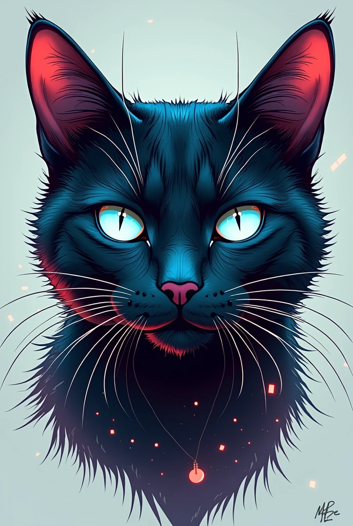 I need a cyberpunk cat icon with little detail that is just the cat&#39;s face, in the form of a drawing