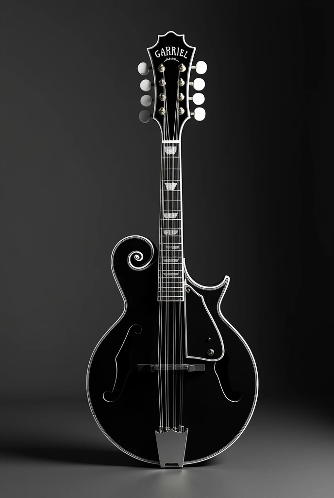 Black and white mandolin with the name Gabriel on it