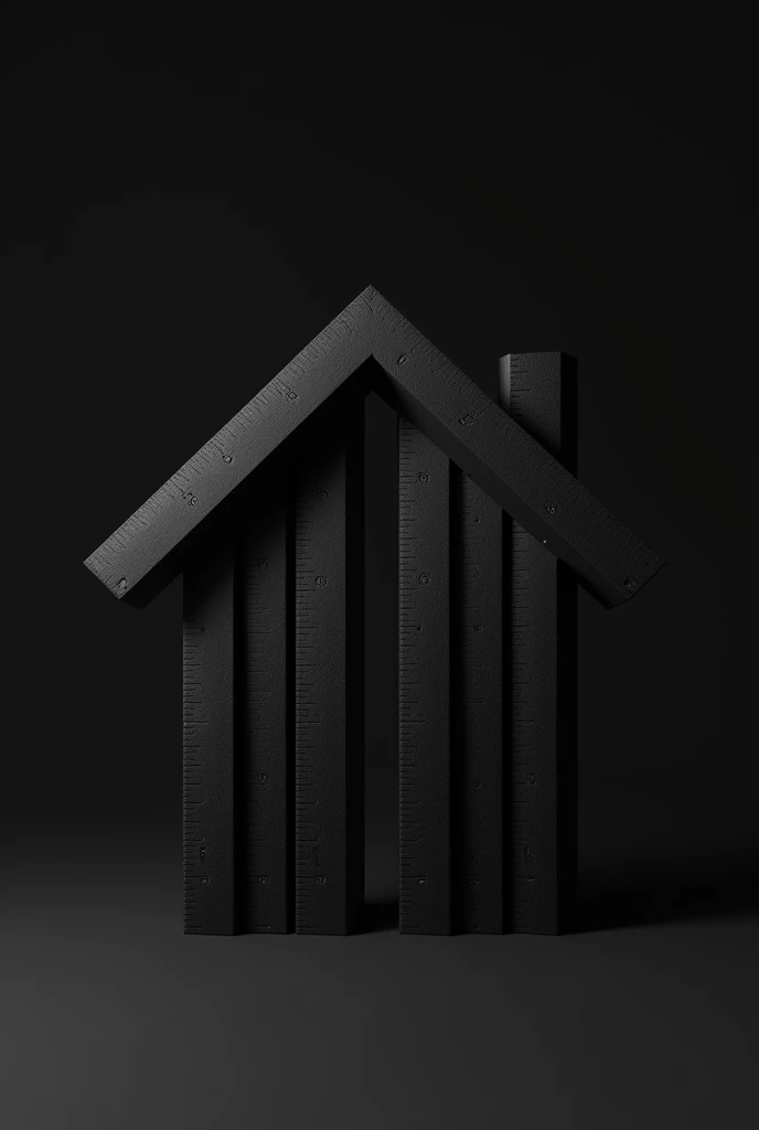 Close rulers form a house, don't lean, just close to each other, under a black background, house made of rulers, simple realistic 2d drawing